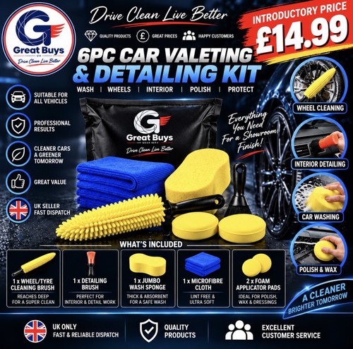 6pc car cleaning valeting - 6pc,
